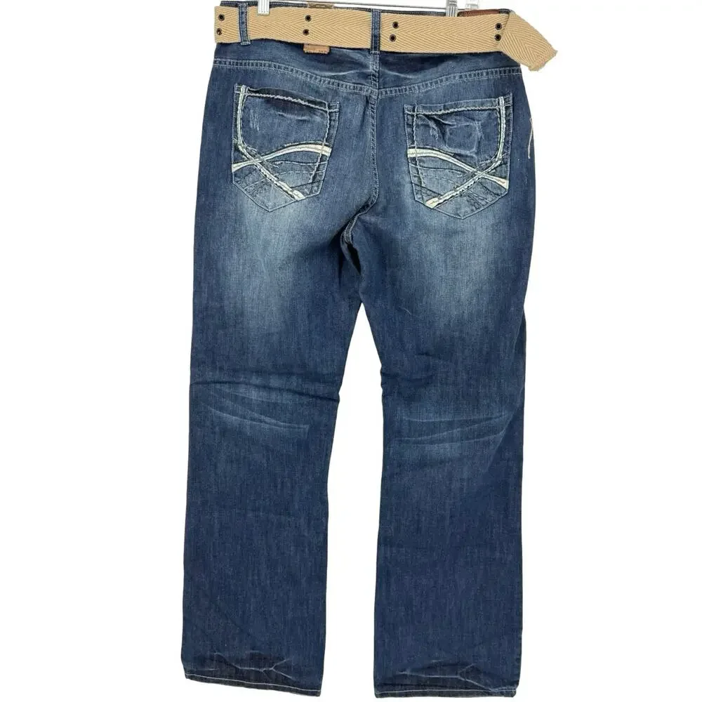 BRAND NEW NWT Men's Flypaper Medium Wash Blue Denim Bootcut Jeans W/ Belt 38x34